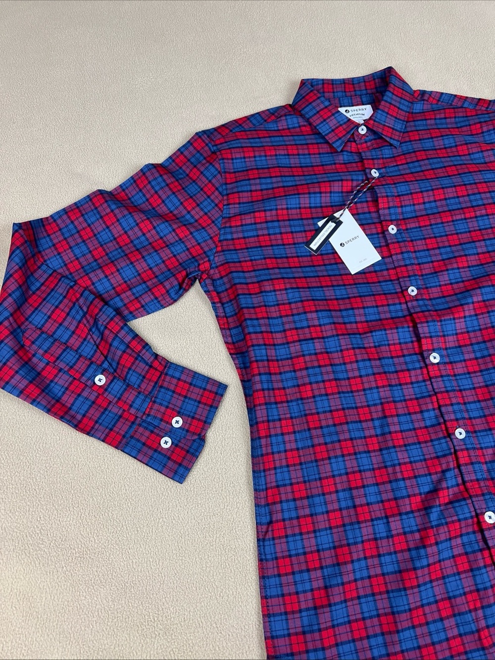 Sperry Premium Tencel Collection Button Up Shirt. Long Sleeve. Red & Blue. Sz S